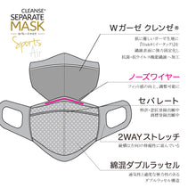 画像をギャラリービューアに読み込む, ■クレンゼセパレートマスク Sports Air(MSK-26) ■【2Wayストレッチ素材+Wガーゼクレンゼ素材+綿混Wラッセル+ノーズワイヤー】S/M/L≪6色カラー≫