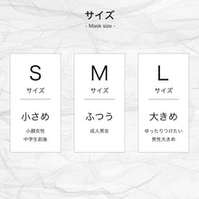 画像をギャラリービューアに読み込む, クレンゼマスクB<ベーシック>サイズ展開表。<Sサイズ>小さめ…小顔女性、中学生前後。<Mサイズ>ふつう…成人男女。<Lサイズ>大きめ…ゆったりつけたい、男性大きめ